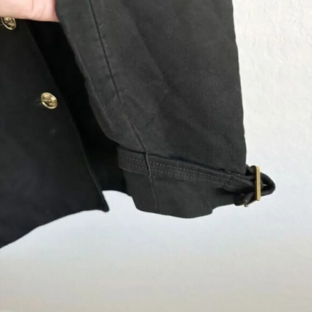Tory Burch Double Breasted Buckle Accent Leather‎ Trim Military Jacket Black 2